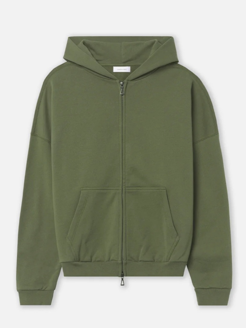 John Elliott FRANCES FULL ZIP Army Green Hoodie with Silver Zipper